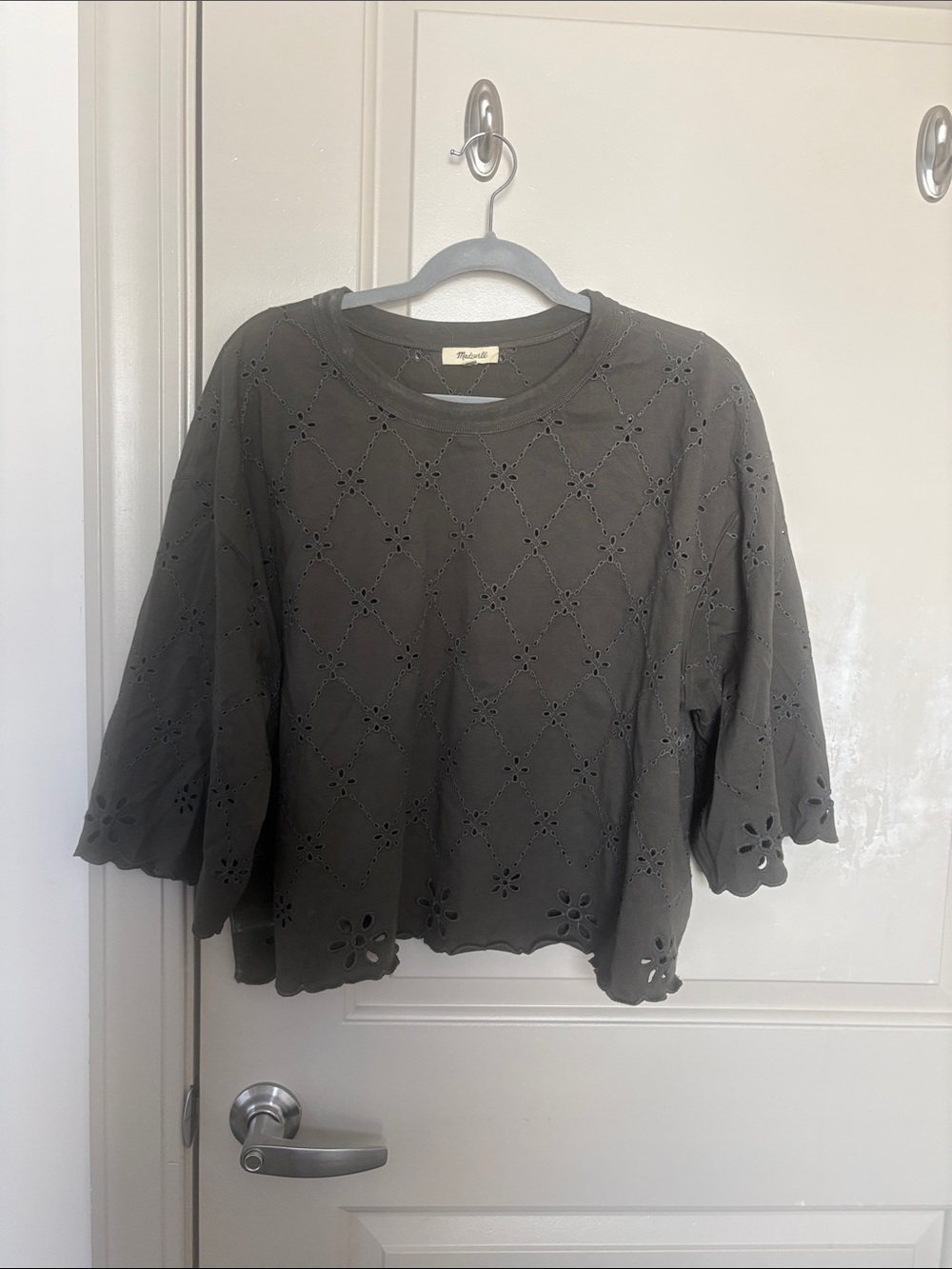 Madewell Olive Eyelet Cotton t shirt